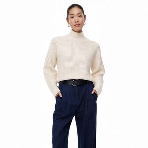 Aritzia Babaton White Ribbed Mock Neck Sweater